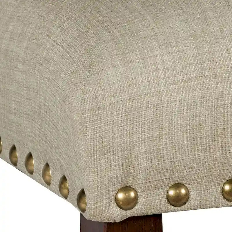 Chaise de salle à manger Parsons en lin hâlé avec clous décoratifs en bois marron antique