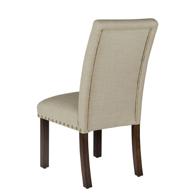 Chaise de salle à manger Parsons en lin hâlé avec clous décoratifs en bois marron antique