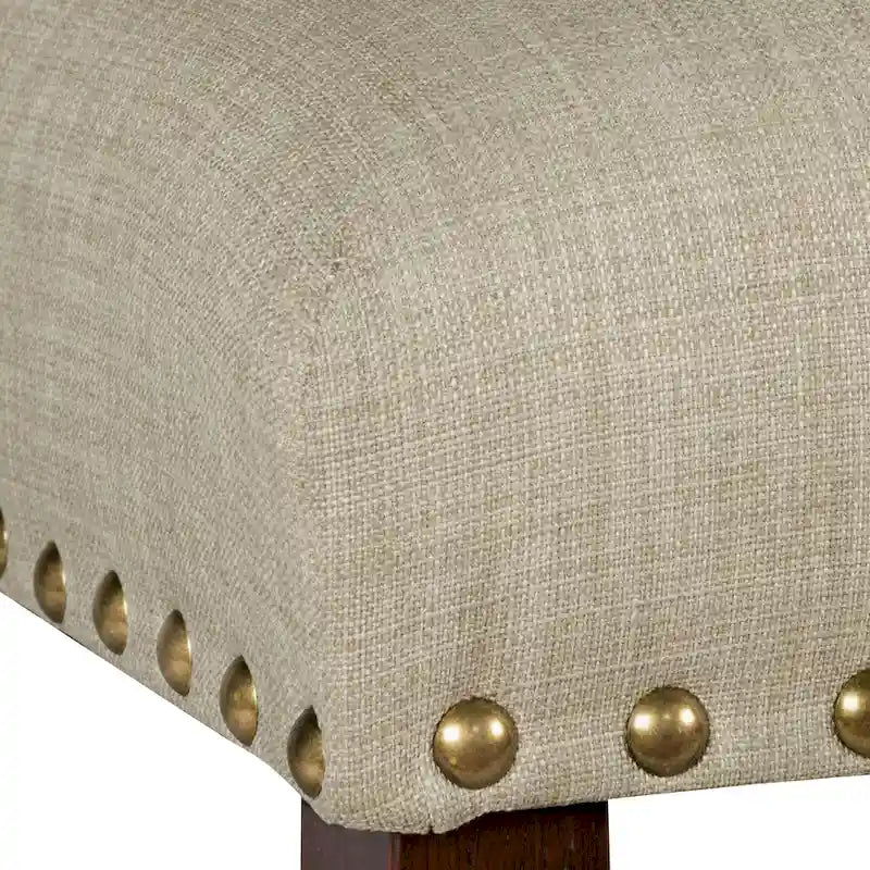 Chaise de salle à manger Parsons en lin hâlé avec clous décoratifs en bois marron antique