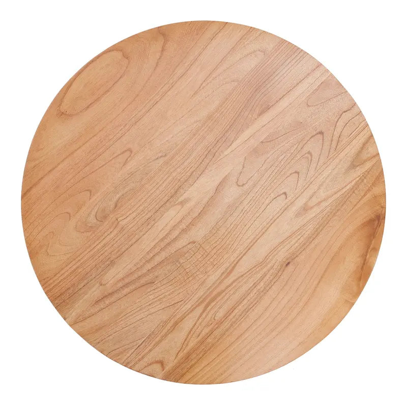 Table Basse Ronde en Rotin Tressé Miel avec Plateau en Bois de Pin