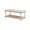 Table basse étagère en rotin et manguier avec pieds tournés, finition blanchie