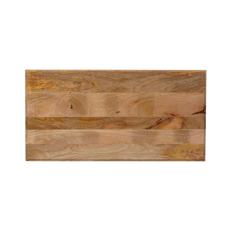 Table basse étagère en rotin et manguier avec pieds tournés, finition blanchie
