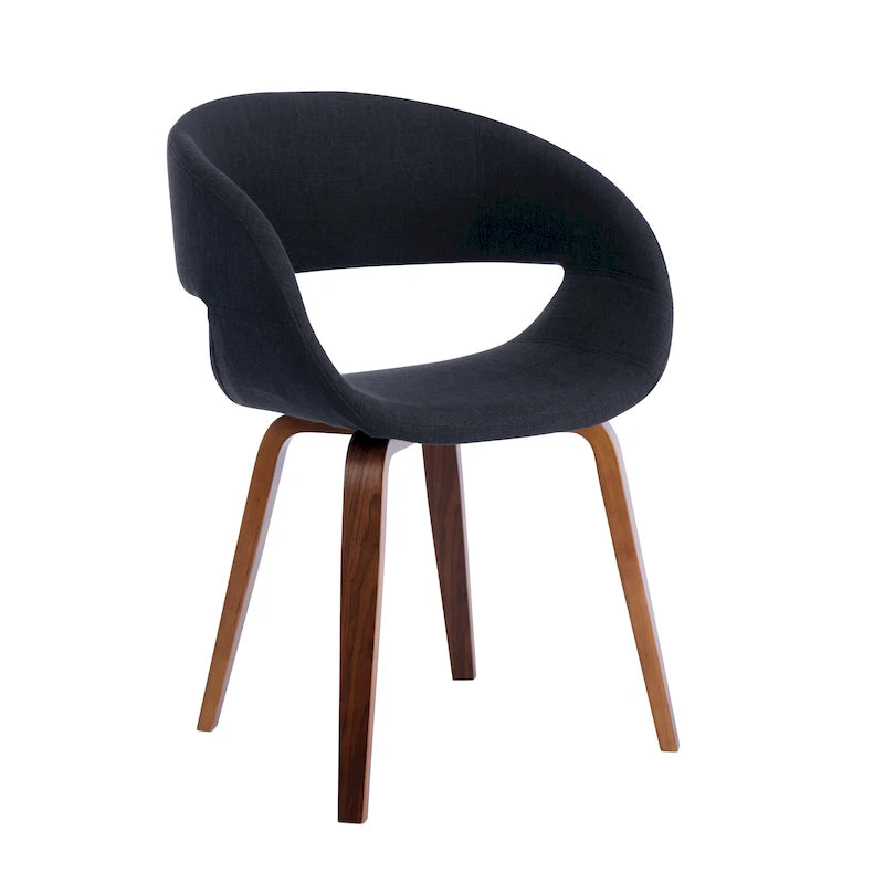 Chaise de salle à manger capitonnée en tissu de style Mid-Century Modern, pieds en bois de noyer, gris