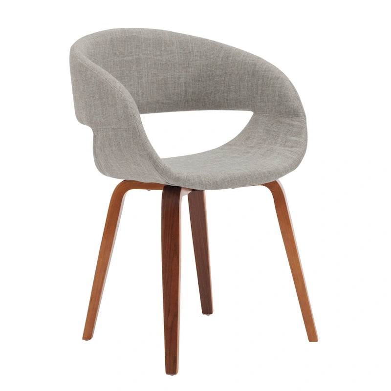Chaise de salle à manger capitonnée en tissu de style Mid-Century Modern, pieds en bois de noyer, gris