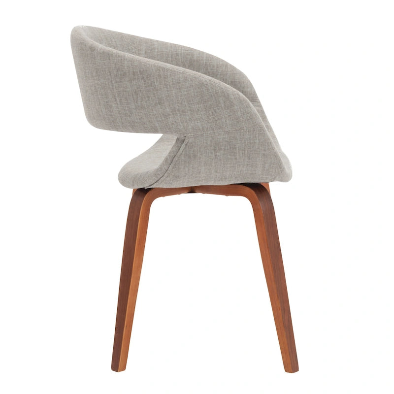 Chaise de salle à manger capitonnée en tissu de style Mid-Century Modern, pieds en bois de noyer, gris