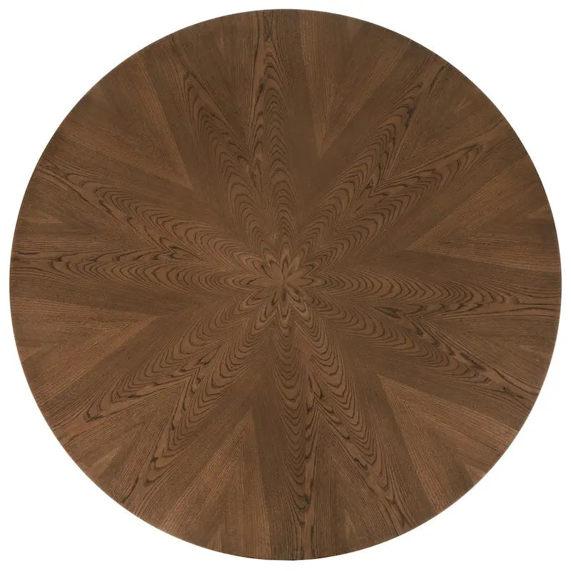 Table à manger ronde Mid-Century en noyer foncé avec plateau en verre et piètement en X