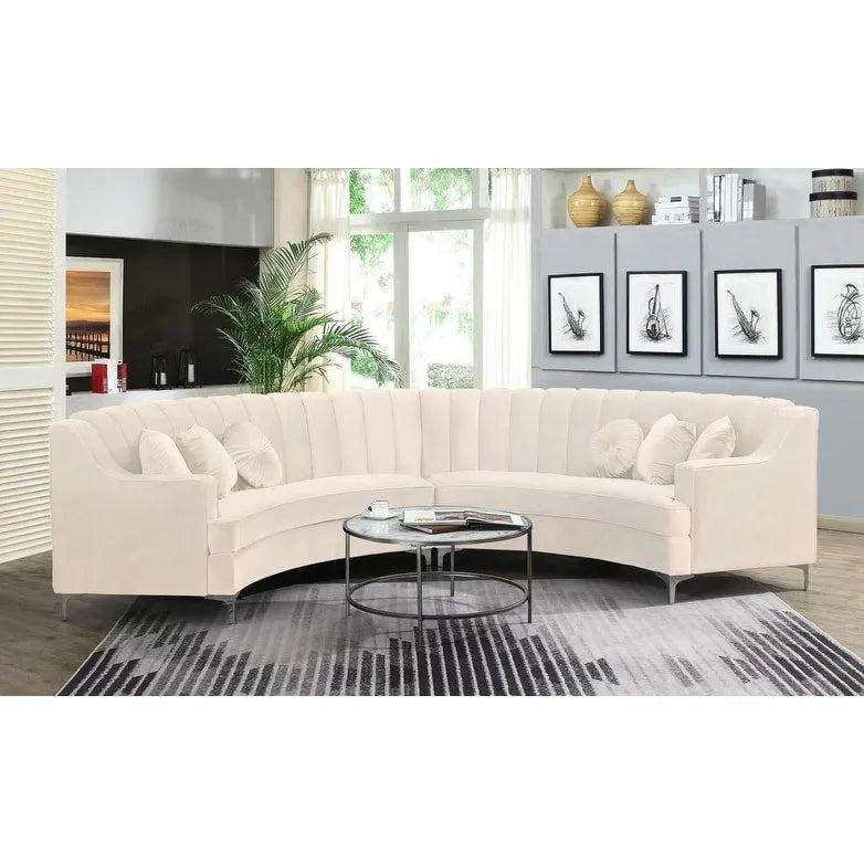 Canapé de salon incurvé en velours avec capitonnage à canaux Bleu