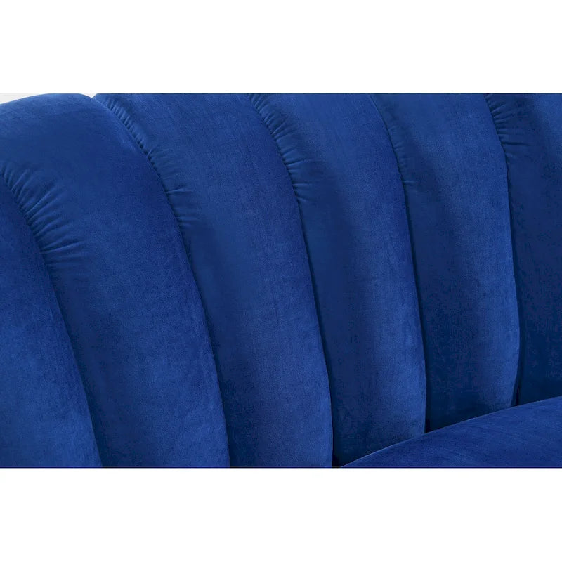 Canapé de salon incurvé en velours avec capitonnage à canaux Bleu