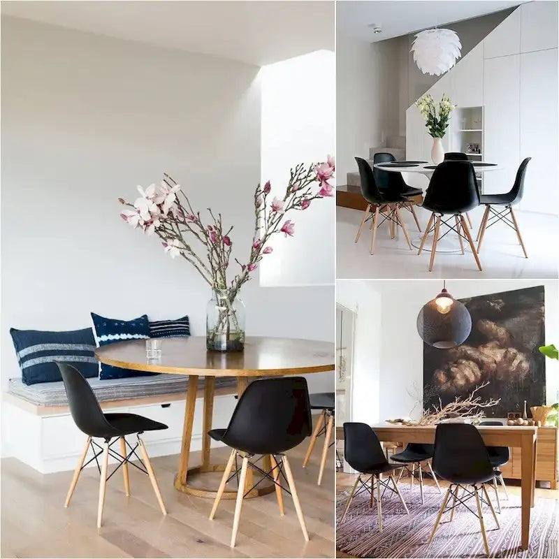 Chaise de salle à manger ergonomique incurvée Pieds en bois massif Plastique moulé Gris Blanc Noir
