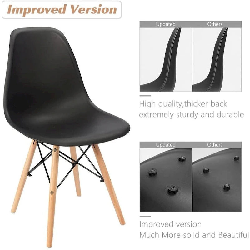 Chaise de salle à manger ergonomique incurvée Pieds en bois massif Plastique moulé Gris Blanc Noir