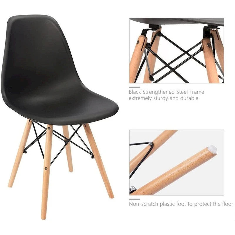 Chaise de salle à manger ergonomique incurvée Pieds en bois massif Plastique moulé Gris Blanc Noir