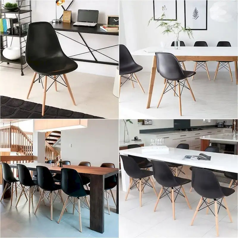 Chaise de salle à manger ergonomique incurvée Pieds en bois massif Plastique moulé Gris Blanc Noir