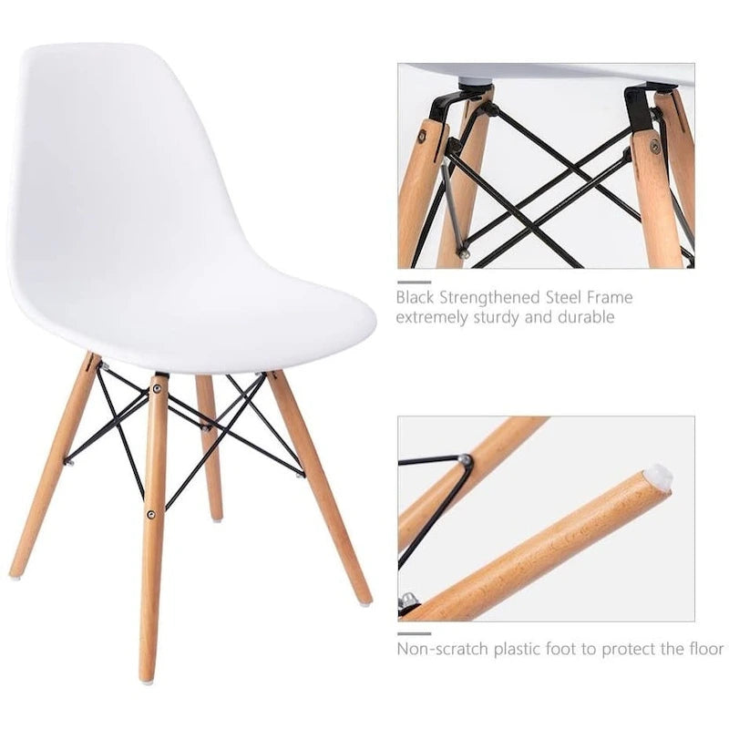 Chaise de salle à manger ergonomique incurvée Pieds en bois massif Plastique moulé Gris Blanc Noir