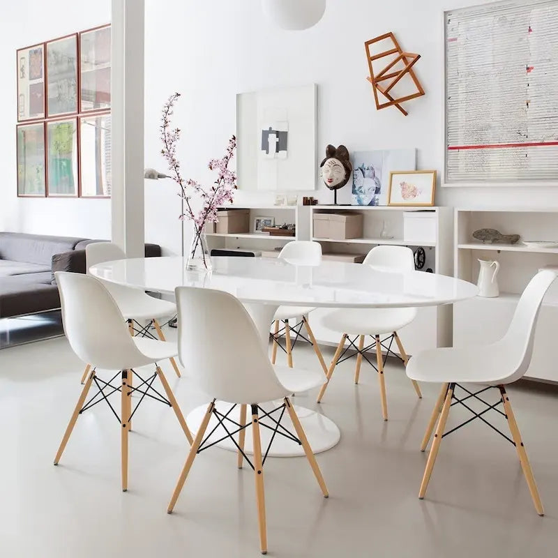 Chaise de salle à manger ergonomique incurvée Pieds en bois massif Plastique moulé Gris Blanc Noir