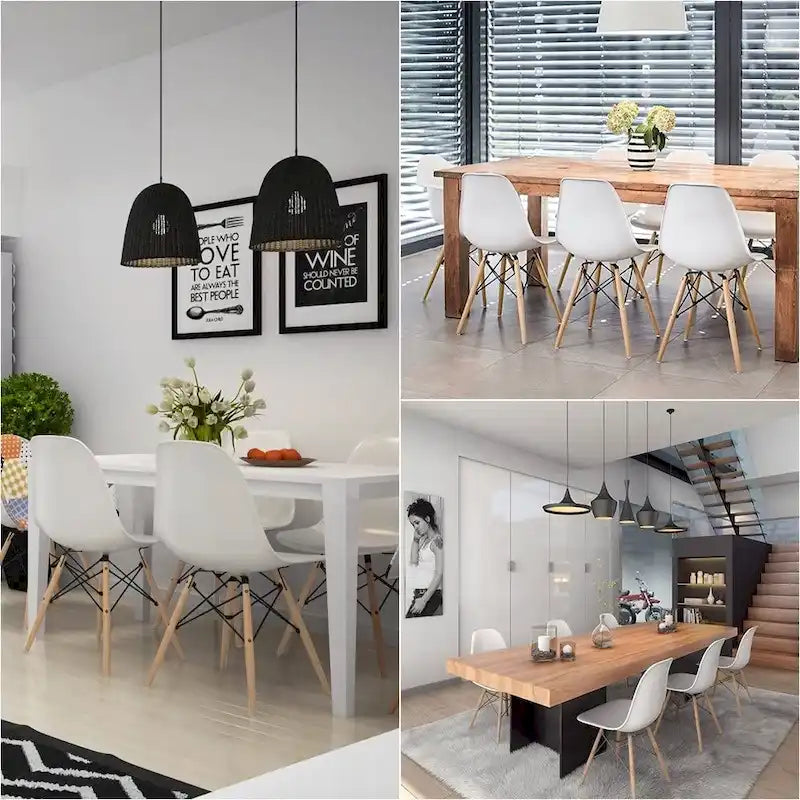 Chaise de salle à manger ergonomique incurvée Pieds en bois massif Plastique moulé Gris Blanc Noir
