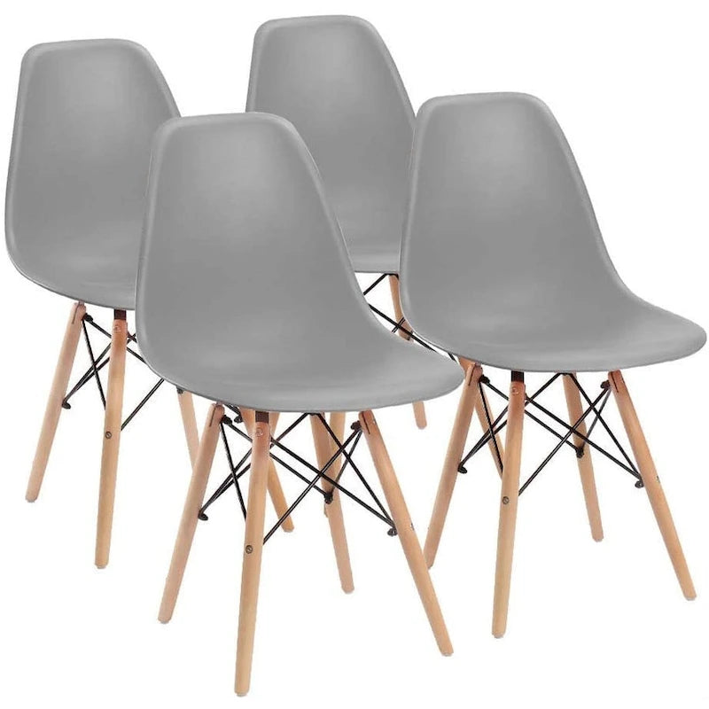 Chaise de salle à manger ergonomique incurvée Pieds en bois massif Plastique moulé Gris Blanc Noir