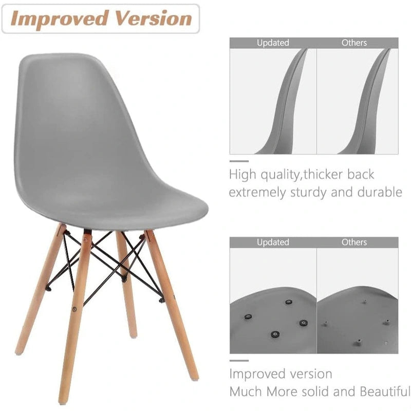 Chaise de salle à manger ergonomique incurvée Pieds en bois massif Plastique moulé Gris Blanc Noir