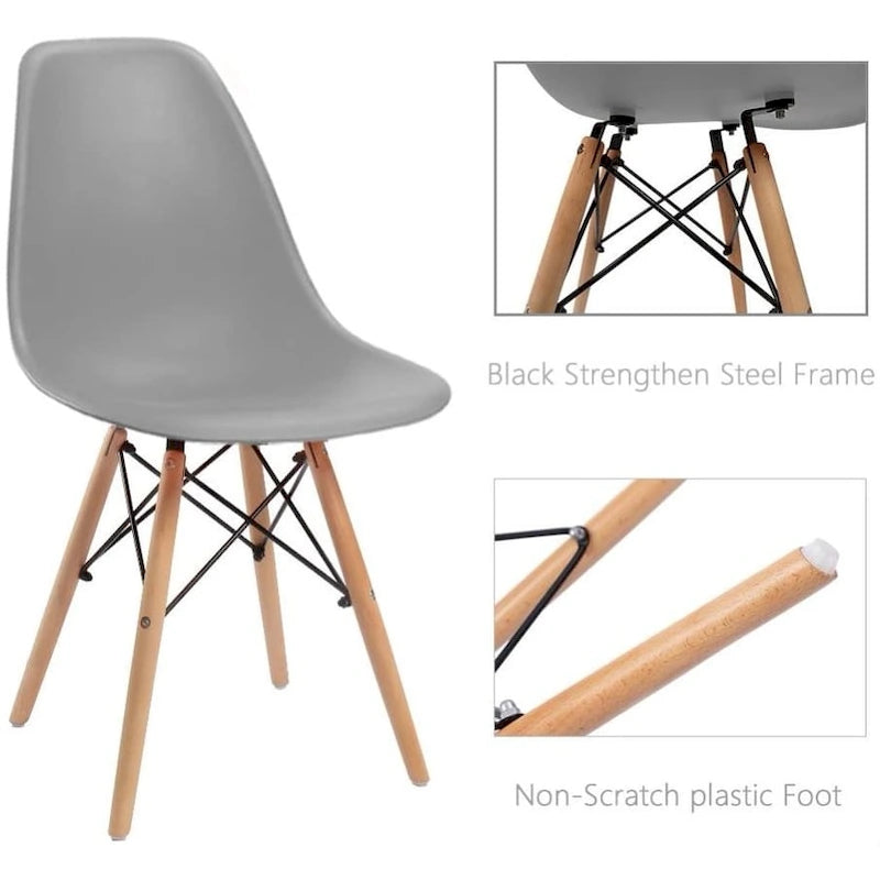 Chaise de salle à manger ergonomique incurvée Pieds en bois massif Plastique moulé Gris Blanc Noir