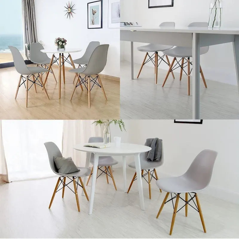 Chaise de salle à manger ergonomique incurvée Pieds en bois massif Plastique moulé Gris Blanc Noir