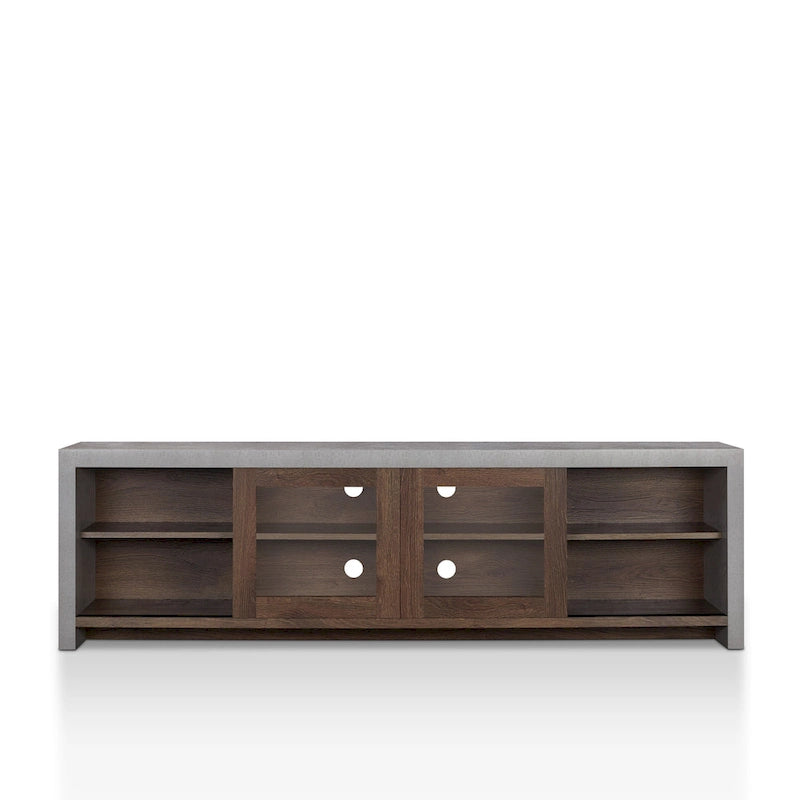 Meuble TV moderne industriel de 70 pouces, placard de rangement avec portes coulissantes en verre, noyer noir