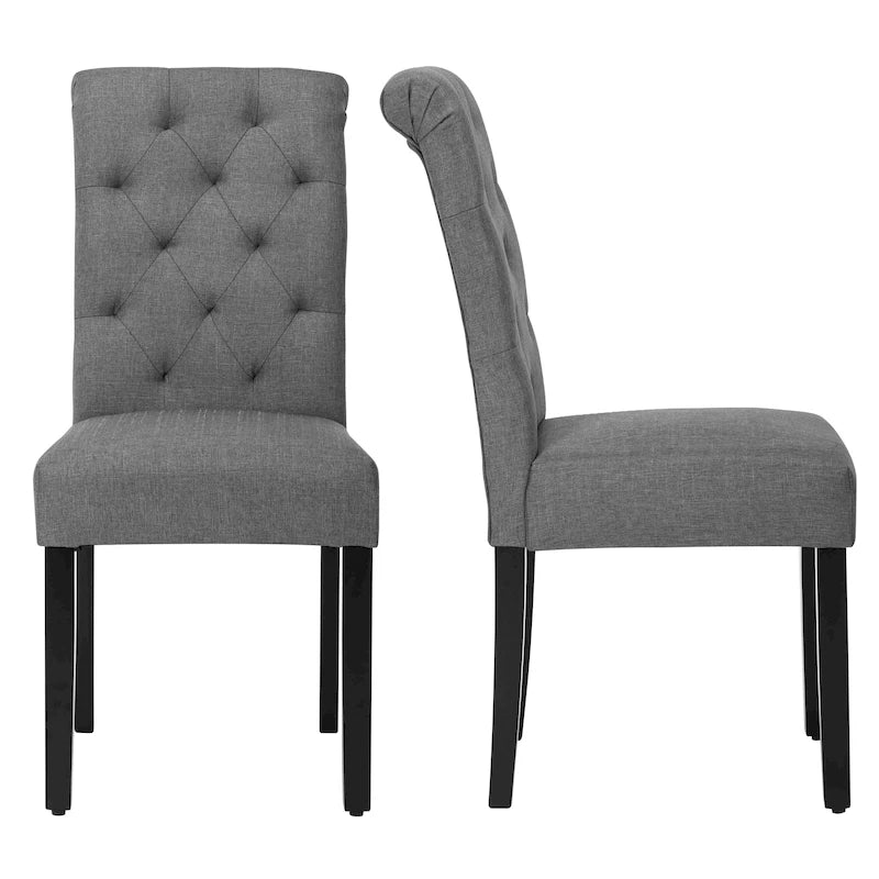 Chaise de salle à manger Parsons rembourrée à dossier haut capitonné Pieds noirs Gris beige
