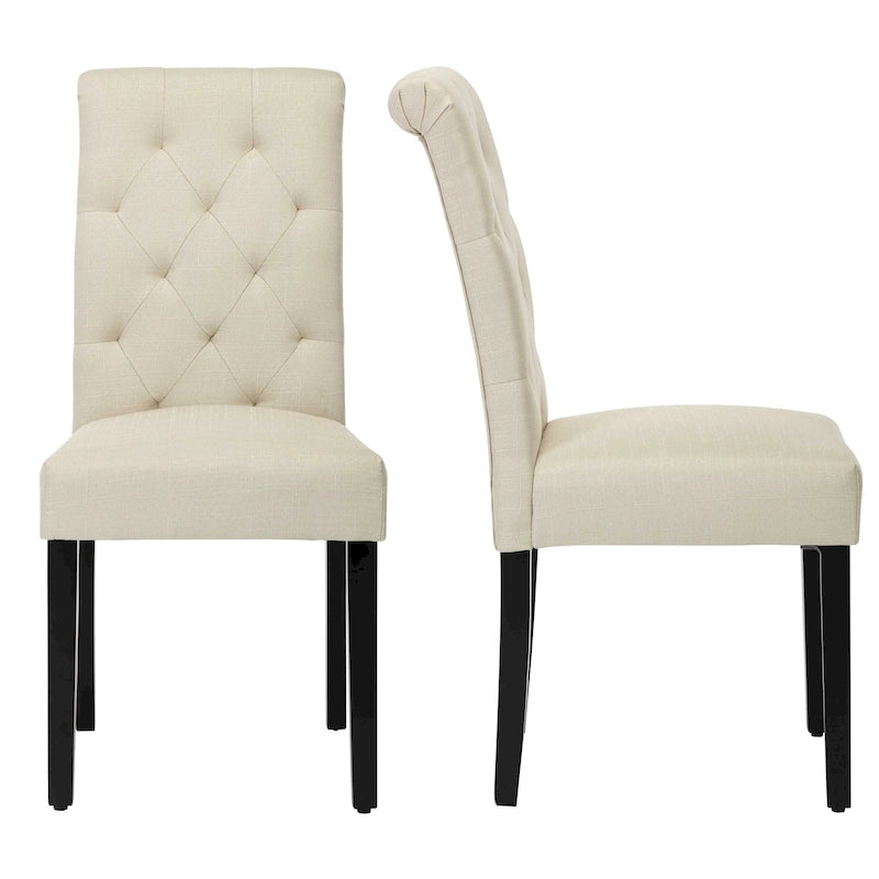 Chaise de salle à manger Parsons rembourrée à dossier haut capitonné Pieds noirs Gris beige