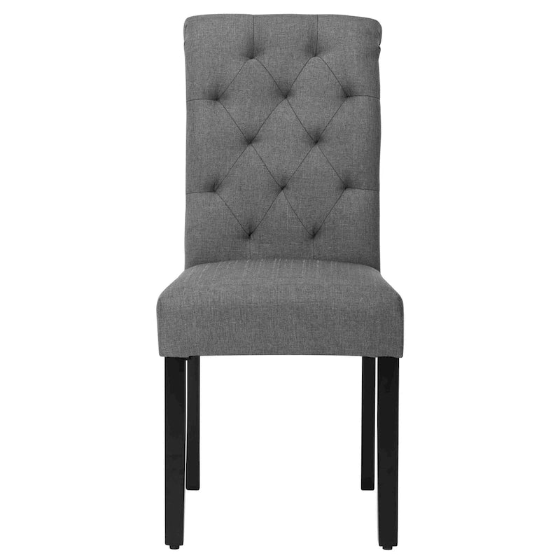 Chaise de salle à manger Parsons rembourrée à dossier haut capitonné Pieds noirs Gris beige