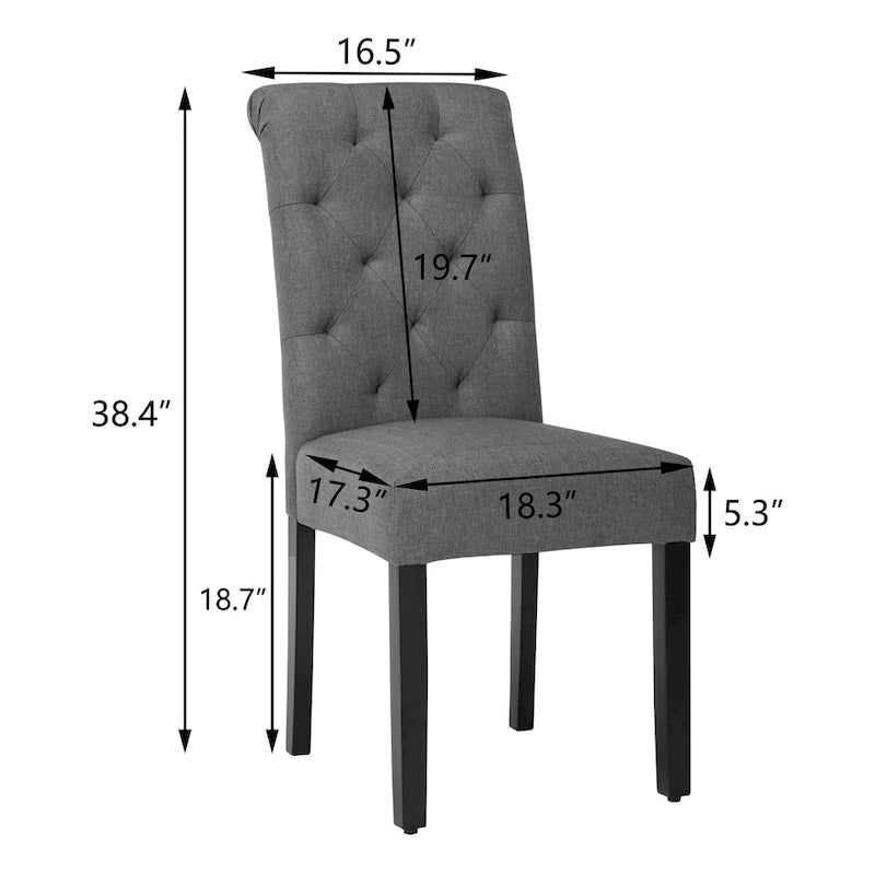Chaise de salle à manger Parsons rembourrée à dossier haut capitonné Pieds noirs Gris beige