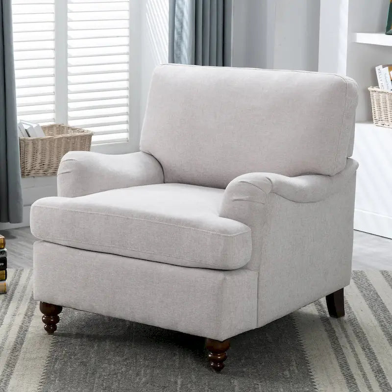 Fauteuil d'appoint avec accoudoirs roulés, tapissé en polyester, pieds tournés en noyer, avoine, marine