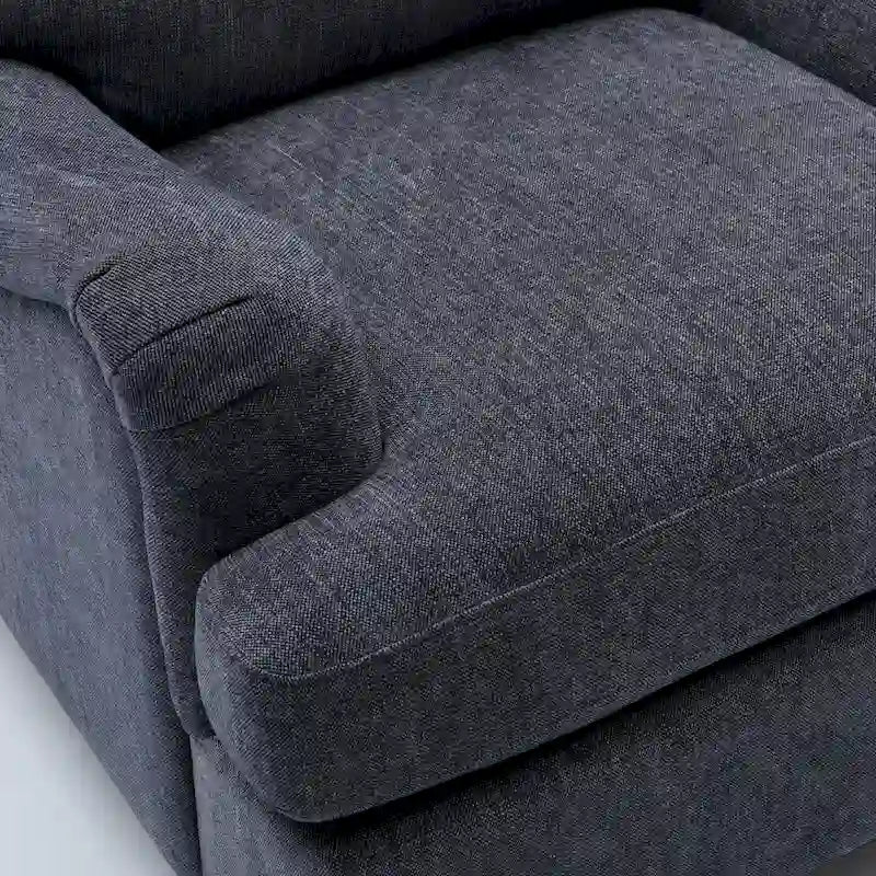 Fauteuil d'appoint avec accoudoirs roulés, tapissé en polyester, pieds tournés en noyer, avoine, marine