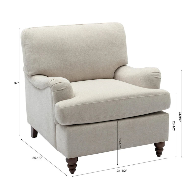 Fauteuil d'appoint avec accoudoirs roulés, tapissé en polyester, pieds tournés en noyer, avoine, marine