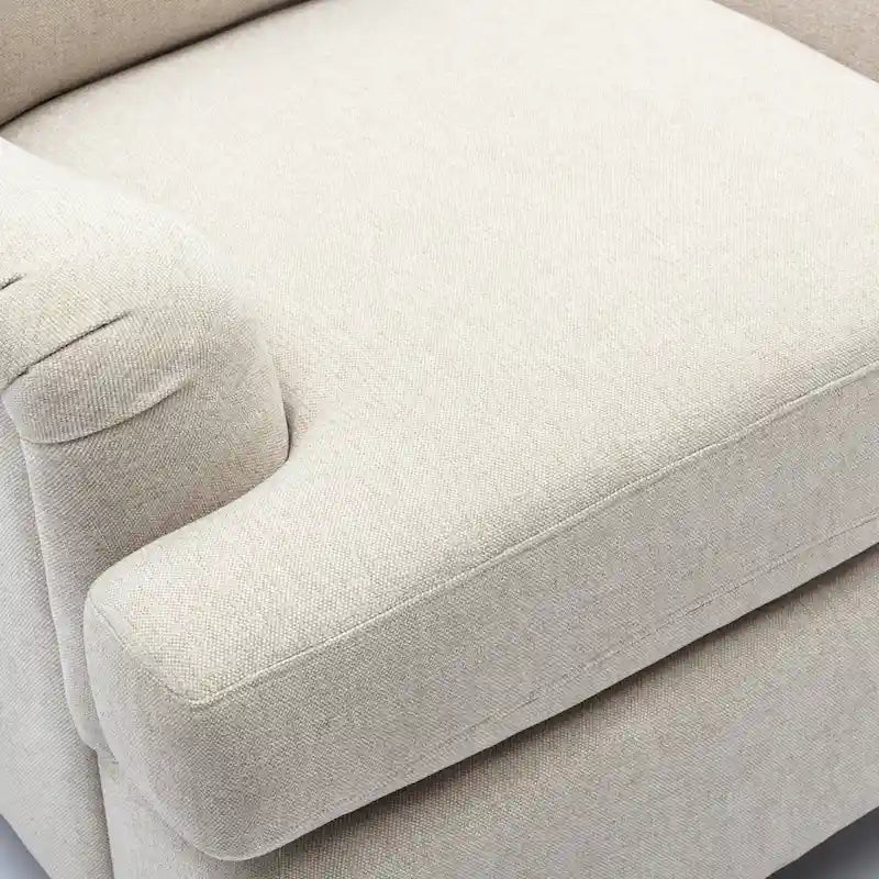 Fauteuil d'appoint avec accoudoirs roulés, tapissé en polyester, pieds tournés en noyer, avoine, marine