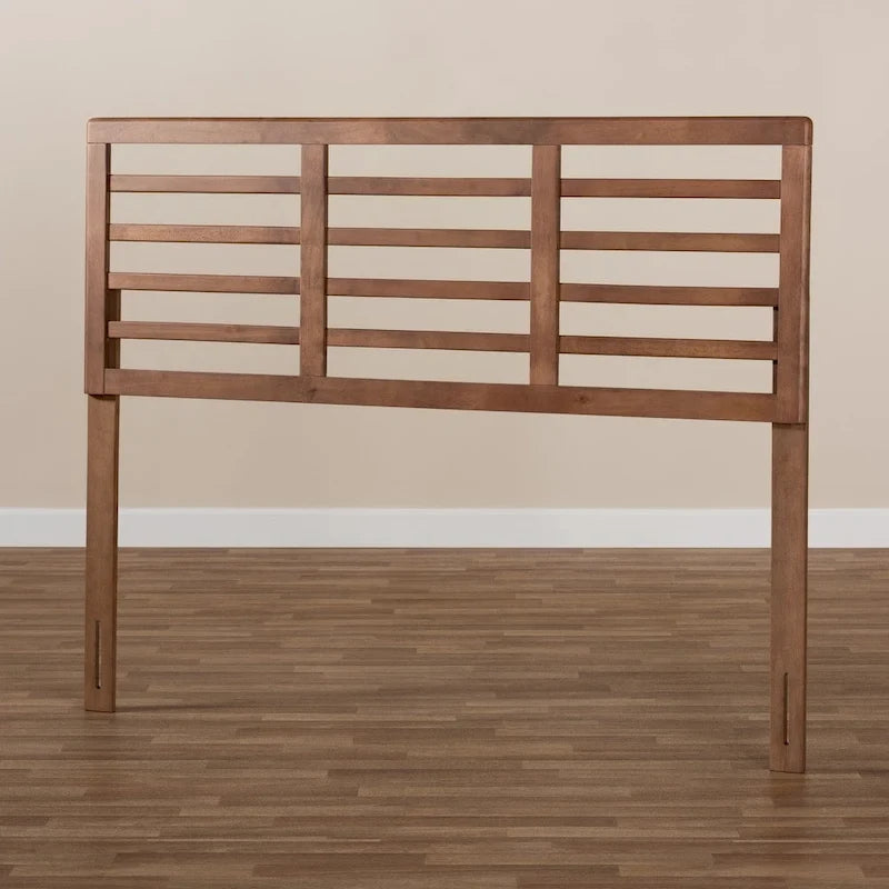 Tête de lit en bois à lattes ouvertes, noyer brun, style Mid-Century, pour chambre à coucher