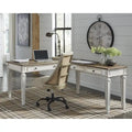 Bureau d'écriture Cottage blanc antique marron avec tiroirs en bois vieilli