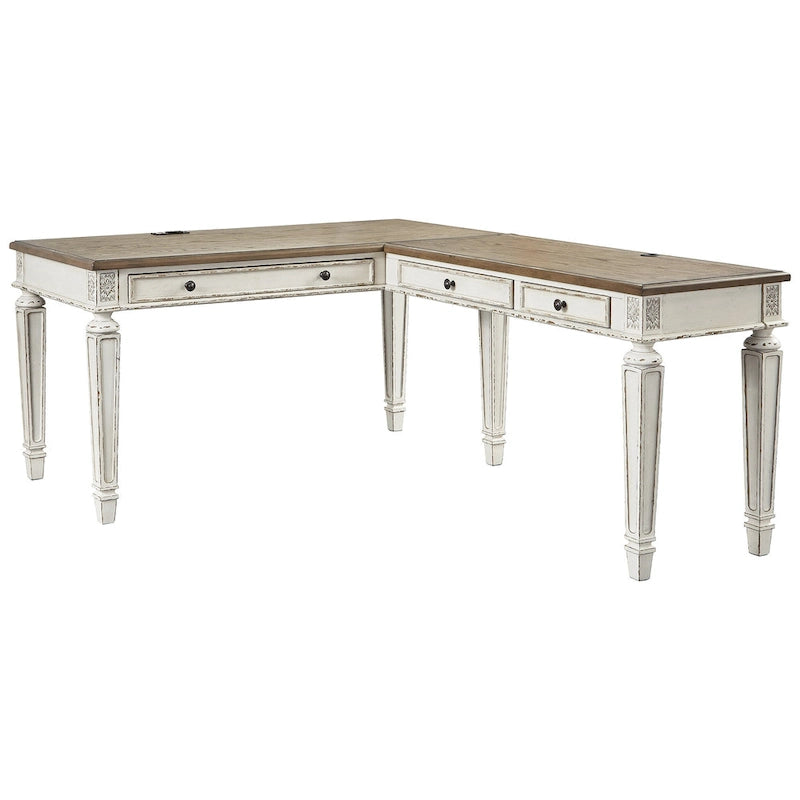Realyn Antique White/Brown 2-Piece Home Office Desk