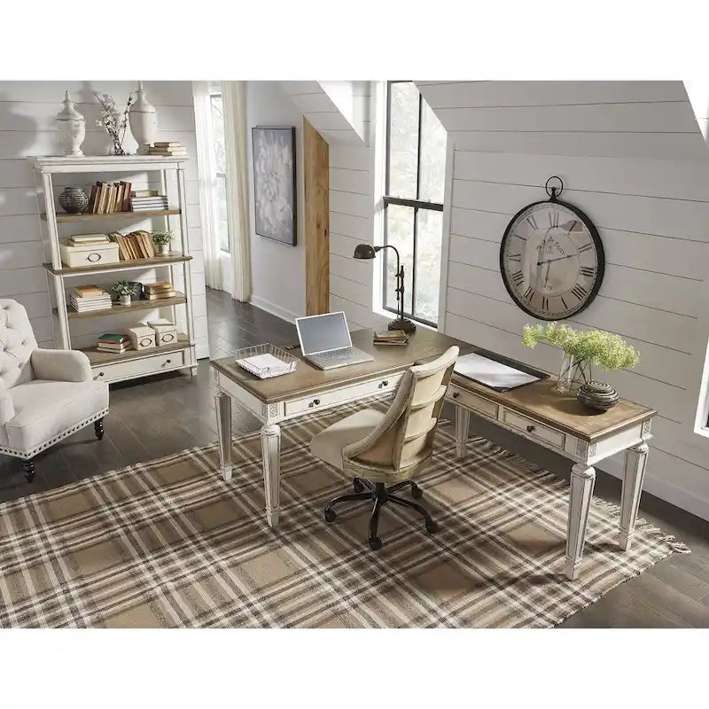 Bureau d'écriture Cottage blanc antique marron avec tiroirs en bois vieilli