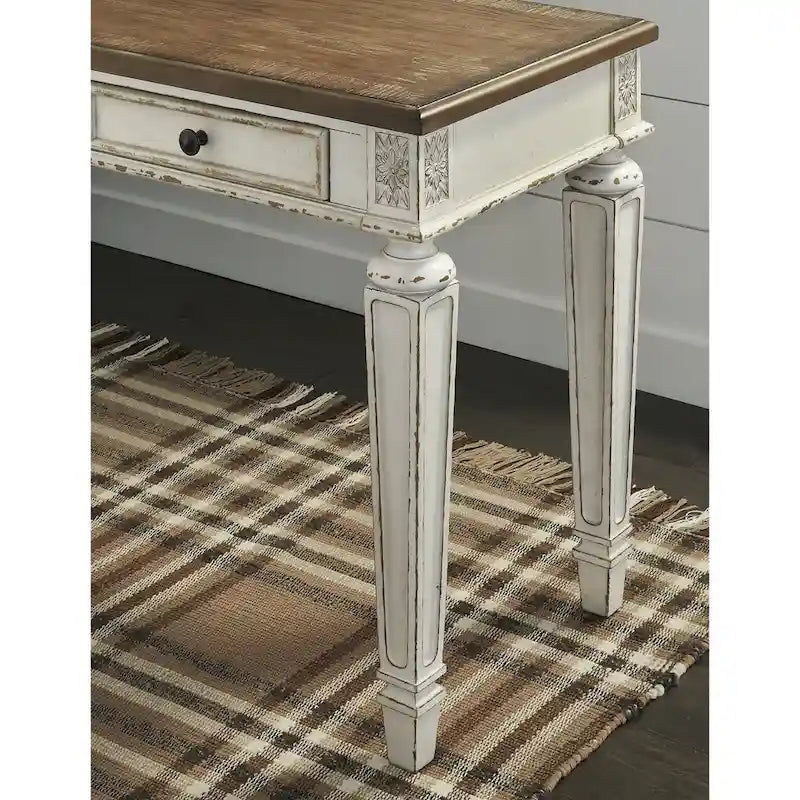 Bureau d'écriture Cottage blanc antique marron avec tiroirs en bois vieilli