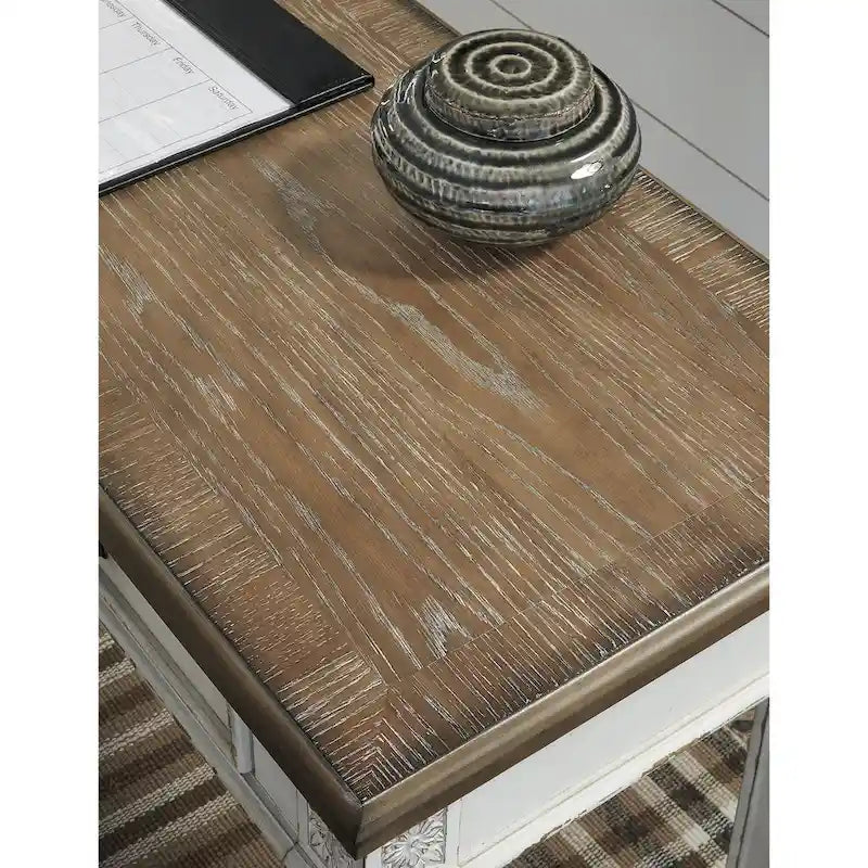 Bureau d'écriture Cottage blanc antique marron avec tiroirs en bois vieilli