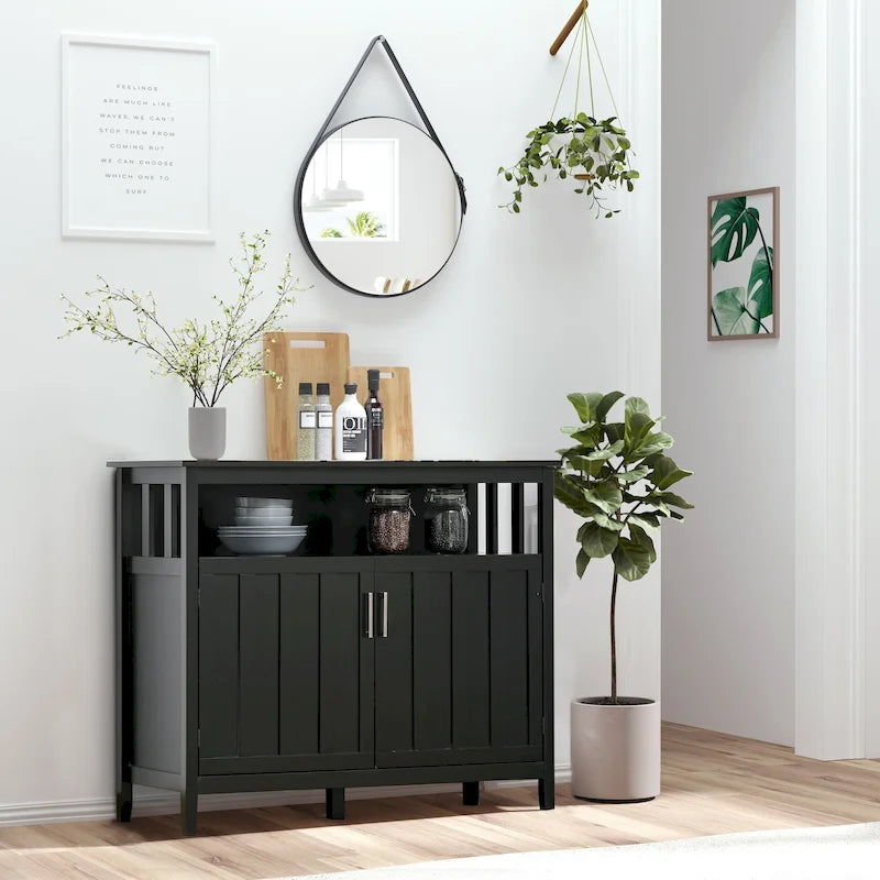 Meuble Buffet Moderne avec 2 Portes Étagères Réglables Blanc Noir Gris