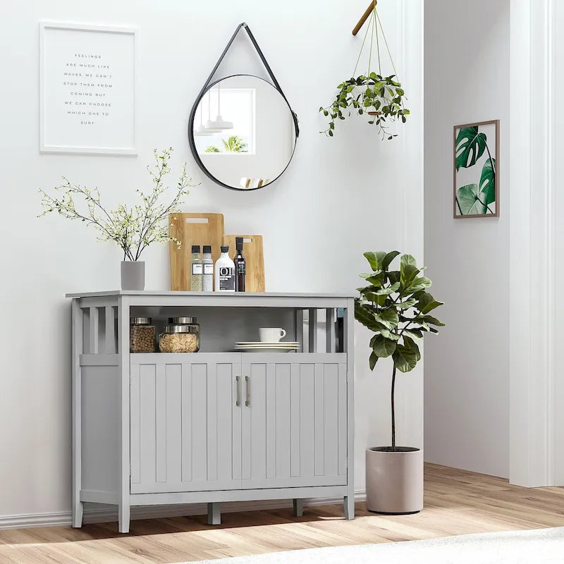 Meuble Buffet Moderne avec 2 Portes Étagères Réglables Blanc Noir Gris
