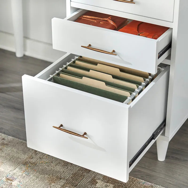 Bureau de bureau Mid-Century Modern avec tiroirs Chêne noir Blanc