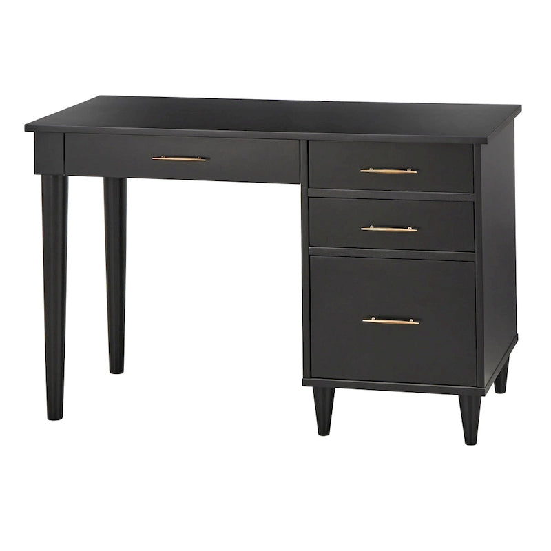 Bureau de bureau Mid-Century Modern avec tiroirs Chêne noir Blanc