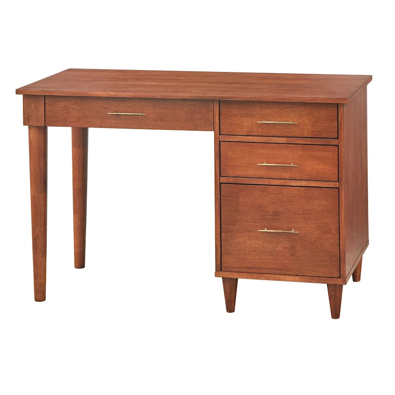 Bureau de bureau Mid-Century Modern avec tiroirs Chêne noir Blanc