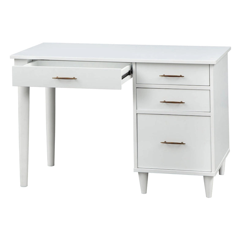Bureau de bureau Mid-Century Modern avec tiroirs Chêne noir Blanc