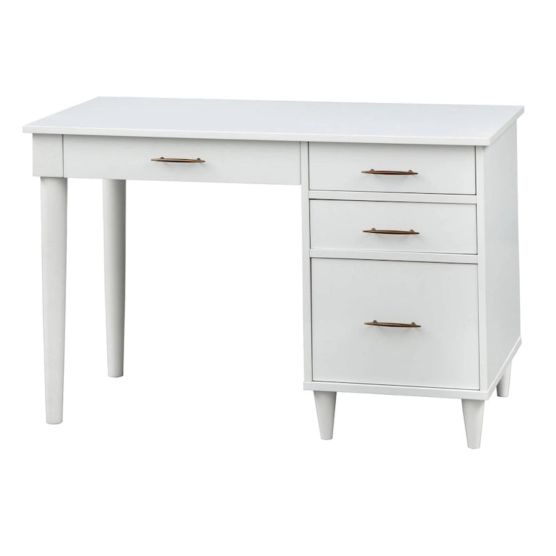 Bureau de bureau Mid-Century Modern avec tiroirs Chêne noir Blanc