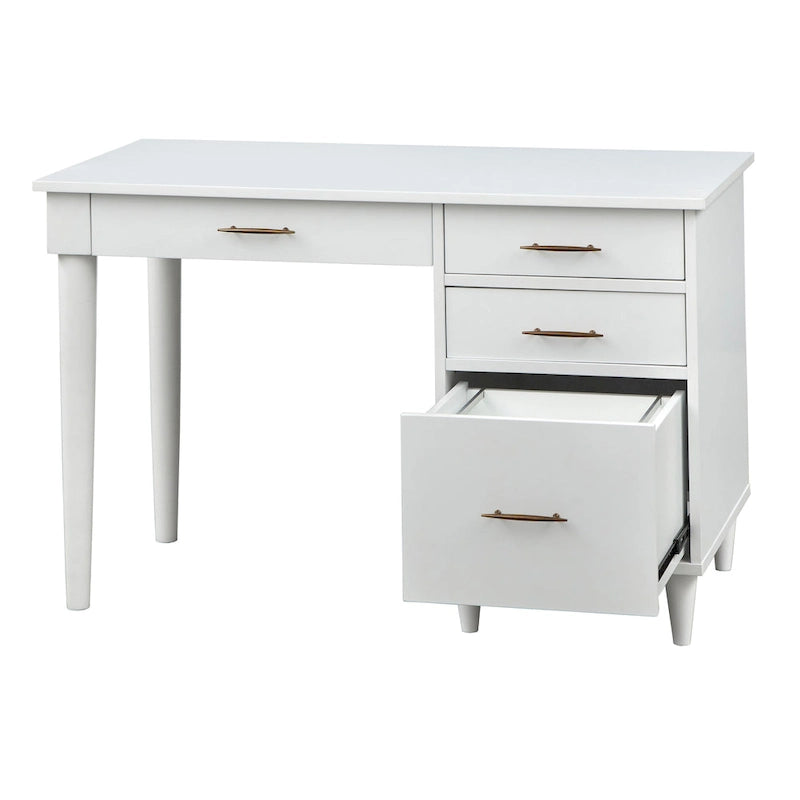 Bureau de bureau Mid-Century Modern avec tiroirs Chêne noir Blanc