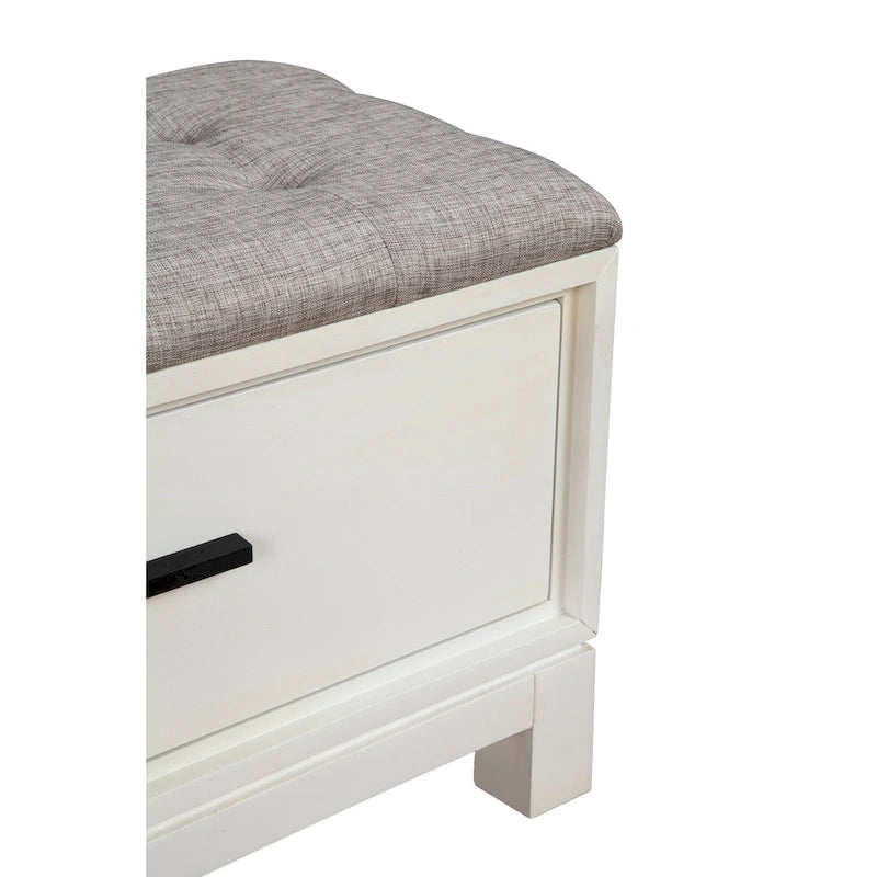 Banc de rangement avec coussin capitonné et tiroirs à queue d'aronde, Érable miel et Blanc craie