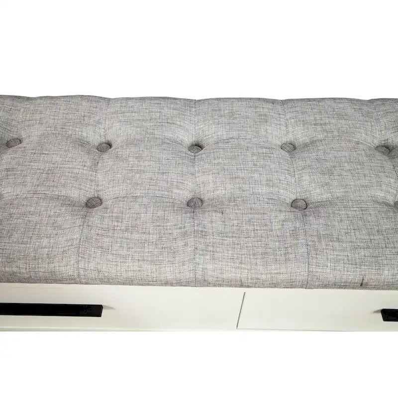 Banc de rangement avec coussin capitonné et tiroirs à queue d'aronde, Érable miel et Blanc craie