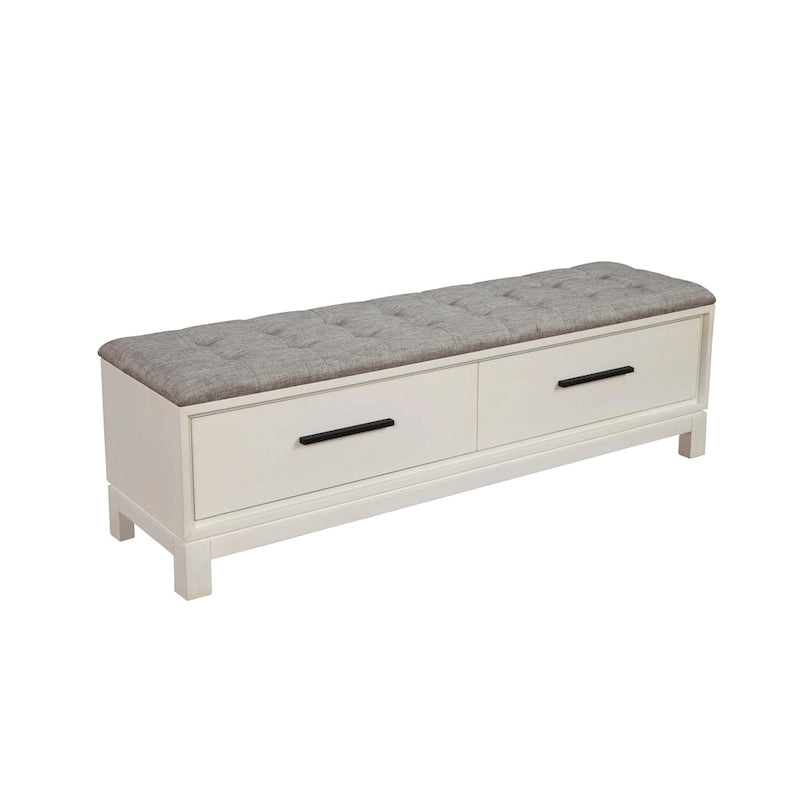 Banc de rangement avec coussin capitonné et tiroirs à queue d'aronde, Érable miel et Blanc craie
