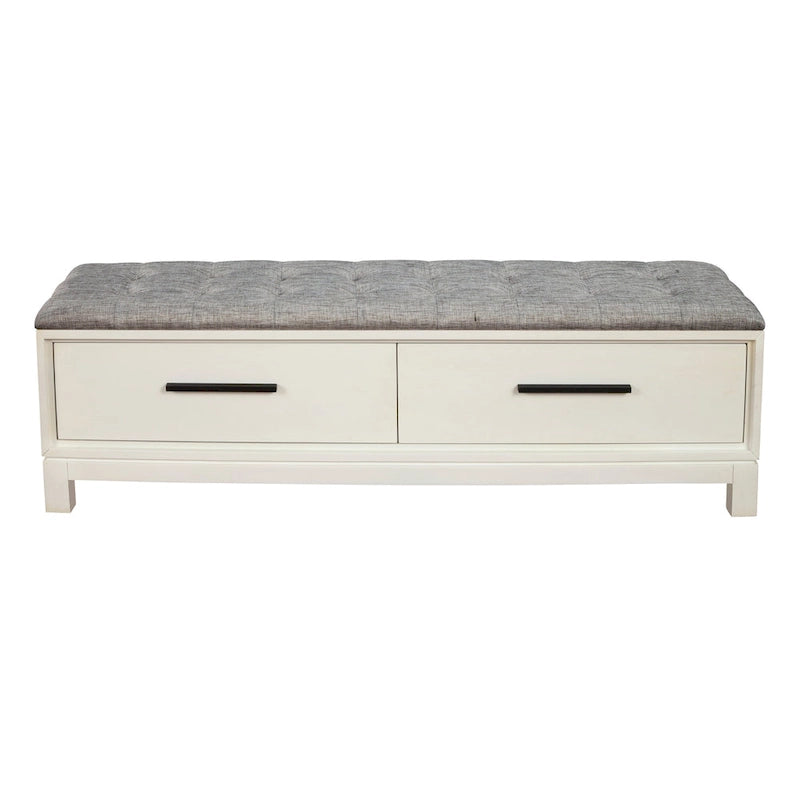 Banc de rangement avec coussin capitonné et tiroirs à queue d'aronde, Érable miel et Blanc craie